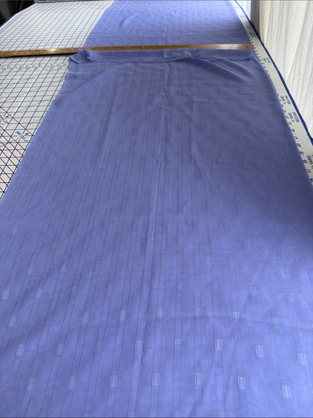 Vintage 80s Periwinkle Sheer Fabric Silver Metallic Dobby Stripe 3 Yards